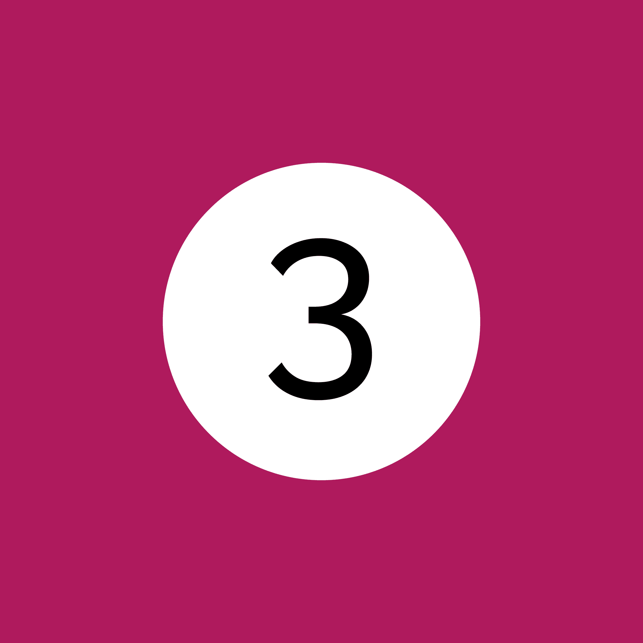 Schwarze 3 in einem weißen Kreis auf farbigen Hintergrund.